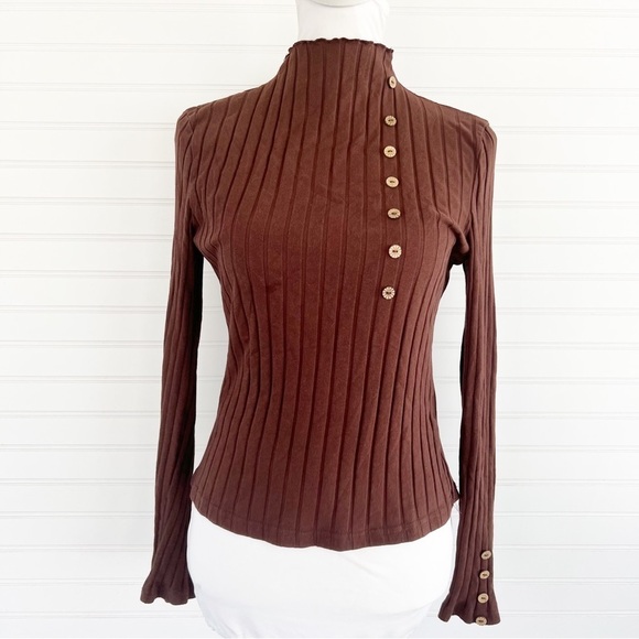 Mock neck long sleeve ribbed top Size XL 12 - Picture 1 of 8